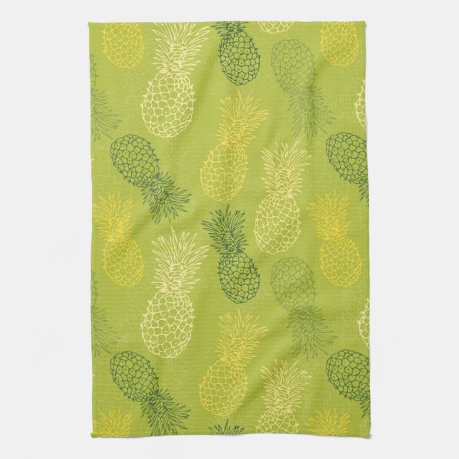 Ananas kontur Mönster på Grönt Kökshandduk (Vertikal)