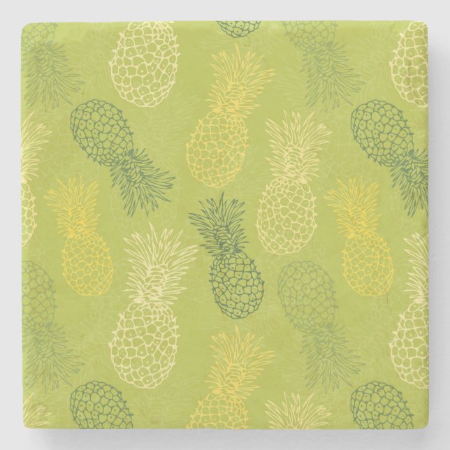 Ananas kontur Mönster på Grönt Underlägg Sten (Framsidan)