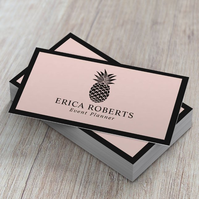 Ananas Logotyp  Rosa Minimalistisk svart Ram Visitkort (Skapare uppladdad)