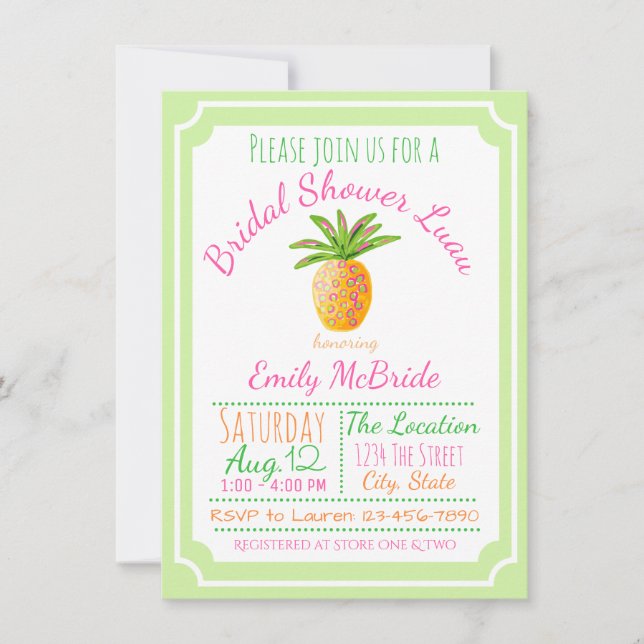 Ananas Luau Bröllopsdusch Inbjudan (Framsida)