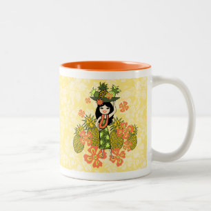 Ananas Luau Hawaiiansk Hula Flicka Två-Tonad Mugg
