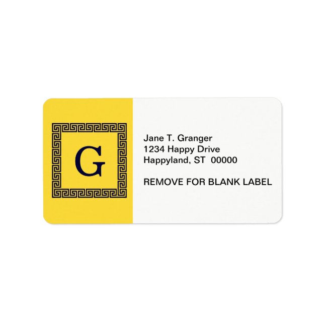 Ananas, marinblått grekiskt Nyckel #1, monogram Adressetikett (Framsidan)