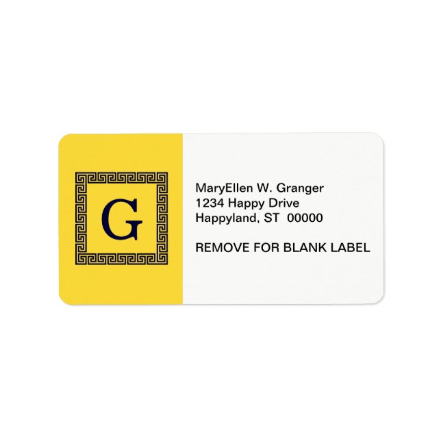 Ananas, marinblått grekiskt Nyckel #1, monogram Adressetikett (Framsidan)