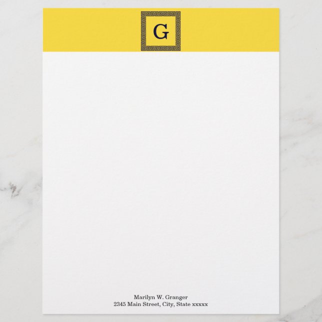 Ananas, marinblått grekiskt Nyckel #1, monogram Brevhuvud (Framsida)