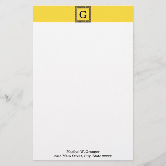 Ananas, marinblått grekiskt Nyckel #1, monogram Brevpapper (Framsida)