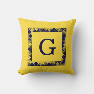 Ananas, marinblått grekiskt Nyckel #1, monogram Kudde