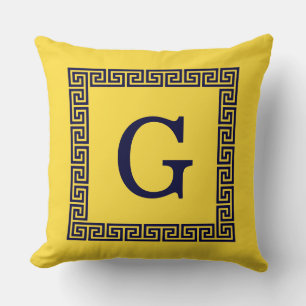 Ananas, marinblått grekiskt Nyckel #1, monogram Kudde