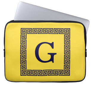 Ananas, marinblått grekiskt Nyckel #1, monogram Laptop Fodral