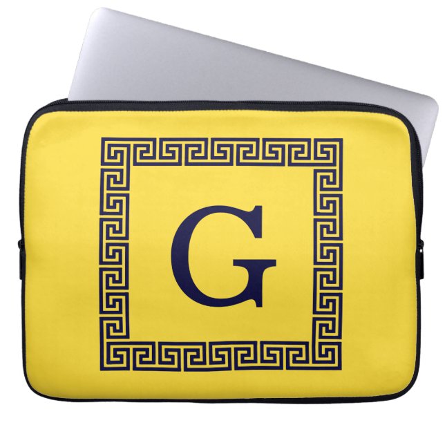 Ananas, marinblått grekiskt Nyckel #1, monogram Laptop Fodral (Framsidan)