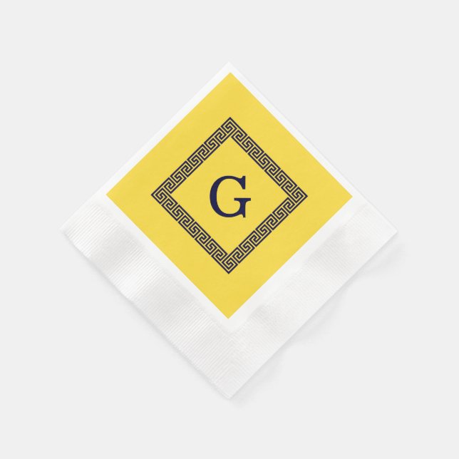 Ananas, marinblått grekiskt Nyckel #1, monogram Pappersservett (Hörn)