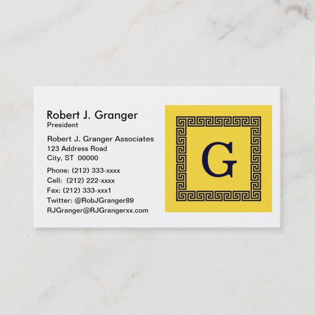 Ananas, marinblått grekiskt Nyckel #1, monogram Visitkort (Framsida)