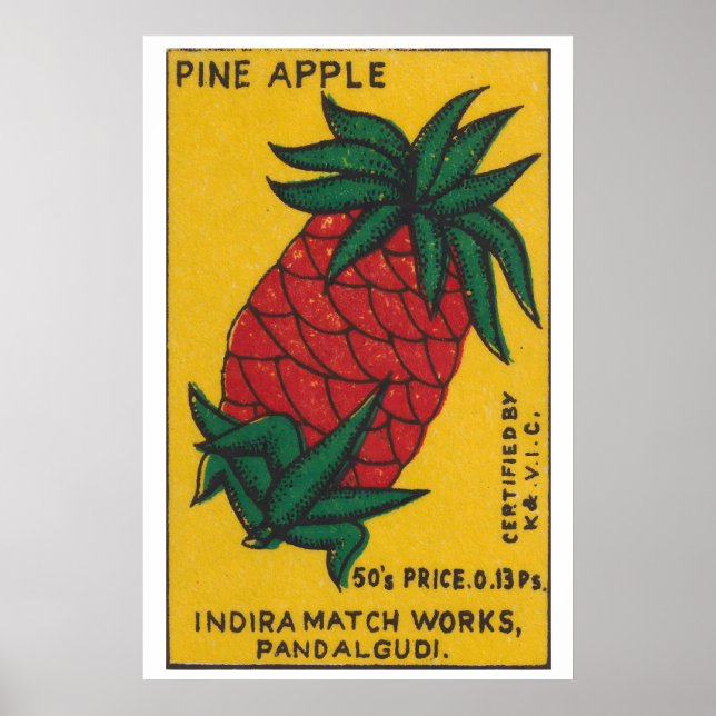 Ananas - Matchboxtryck - Indien Väggkonst (Framsidan)