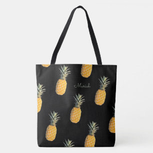 Ananas med ditt namn på svart tygkasse