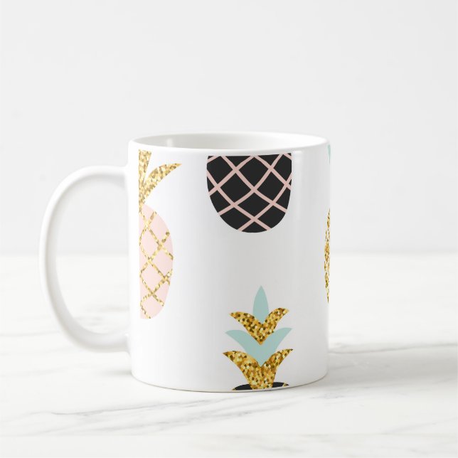 Ananas med guld glitter, kreativ mönster. kaffemugg (Vänster)