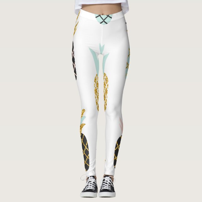 Ananas med guld glitter, kreativ mönster. leggings (Framsida)