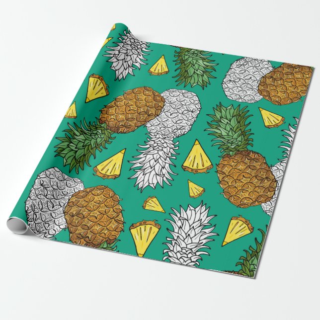 Ananas med löv, små bitar. Sömlös papp Presentpapper (Utrullad)