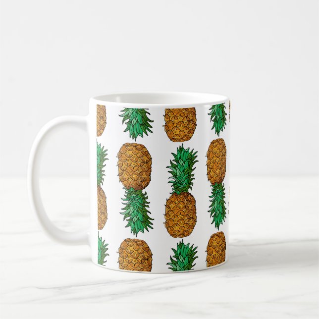Ananas med löv. Sömlös mönster med tropi Kaffemugg (Vänster)