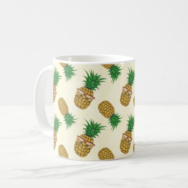 Ananas med solglasögon räcker målat kaffemugg (Framsida vänster)