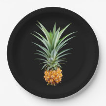 Ananas med stort hårdo på svart bakgrund