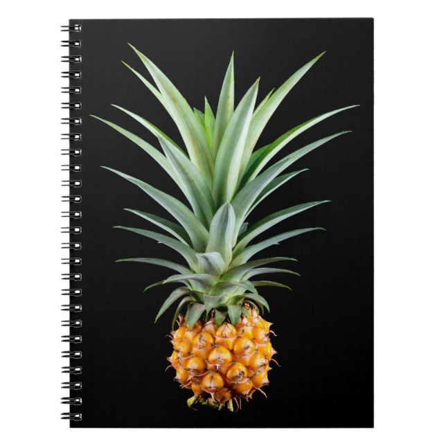 Ananas med stort hårdo på svart bakgrund anteckningsbok (Framsidan)