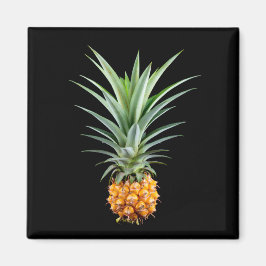 Ananas med stort hårdo på svart bakgrund magnet