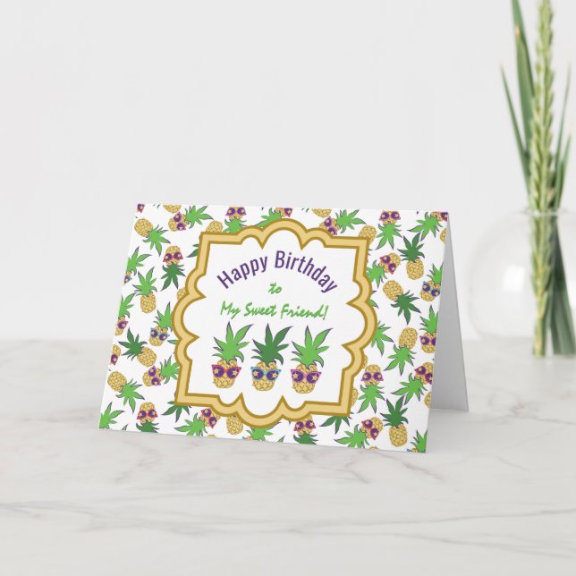 Ananas med sunglass Birthday Kort (Framsida)