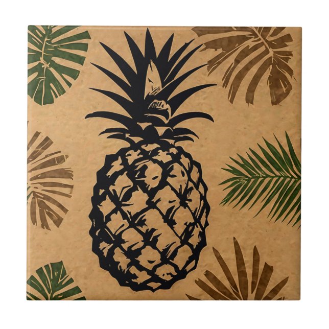 Ananas med tropiskt Löv Kakelplatta (Framsidan)
