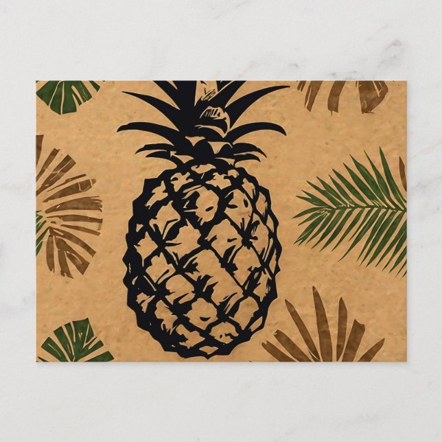 Ananas med tropiskt Löv Vykort (Framsida)