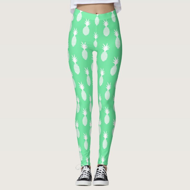 Ananas Mint Mönster 2 Leggings (Framsida)