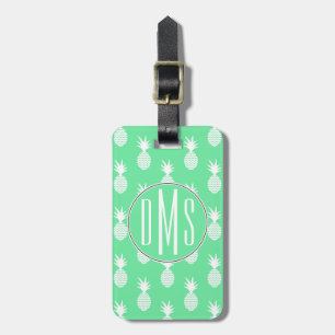 Ananas Mint Mönster  Monogram Bagagebricka