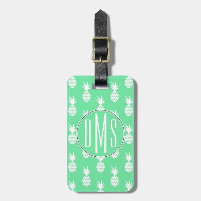 Ananas Mint Mönster| Monogram Bagagebricka (Vertikal Framsida)