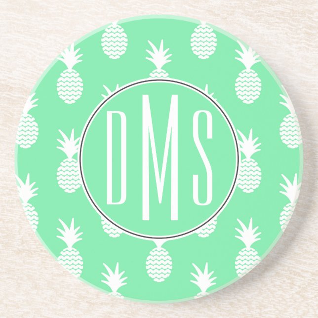 Ananas Mint Mönster| Monogram Underlägg (Framsidan)