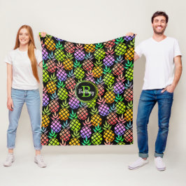 Ananas Modern Monogram Namn-svart med flera Färg Fleecefilt