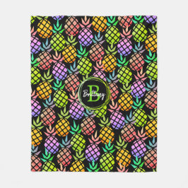 Ananas Modern Monogram Namn-svart med flera Färg Fleecefilt