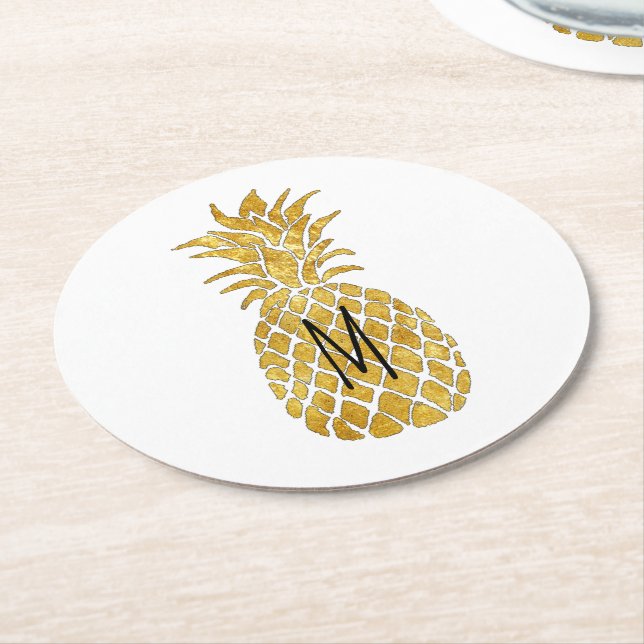 ananas monogram underlägg papper rund (Vinklad)