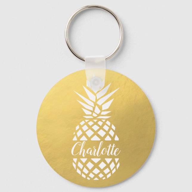 Ananas Monogrammed guld, eget namn Nyckelring (Framsida)