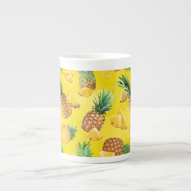 Ananas Mönster 7 Benporslin Mugg (Framsidan)