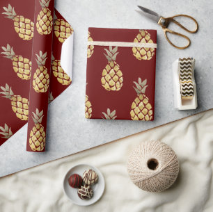 Ananas Mönster Country Farmhouse Röd Presentpapper
