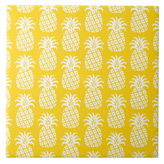 Ananas Mönster Gult och vit Kakelplatta (Framsidan)