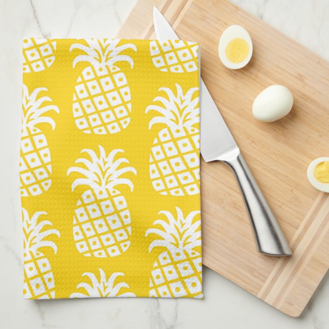 Ananas Mönster Gult och vit Kökshandduk (Vikt i Fjärdedel)