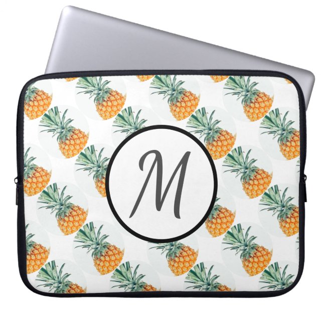 Ananas Mönster Monogram Dator Laptop Fodral (Framsidan)