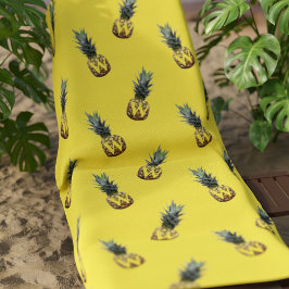 Ananas Mönster Monogram Gult Beach Towel