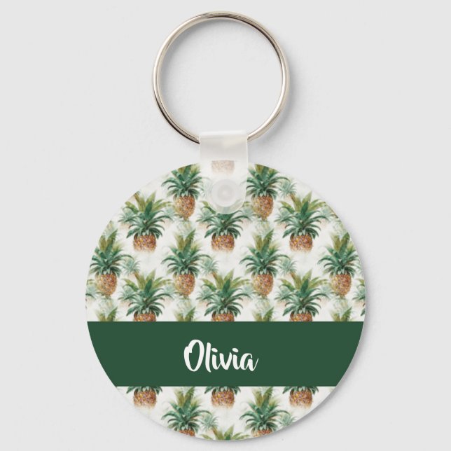 Ananas mönster på vitt nyckelring (Framsida)