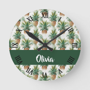 Ananas mönster på vitt rund klocka