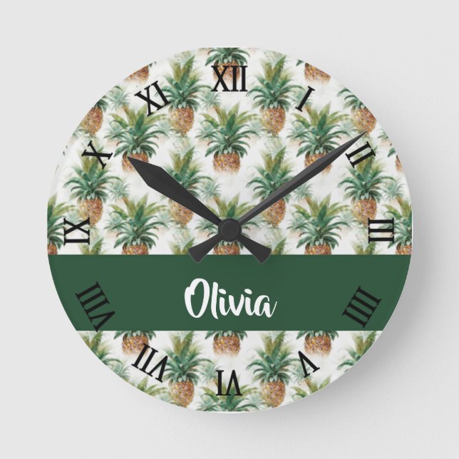 Ananas mönster på vitt rund klocka (Framsida)
