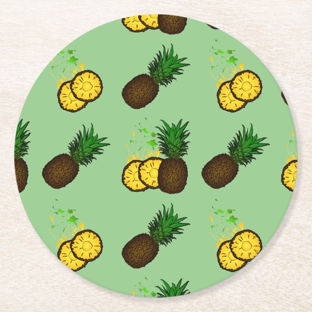 Ananas Mönster Underlägg Papper Rund (Framsidan)