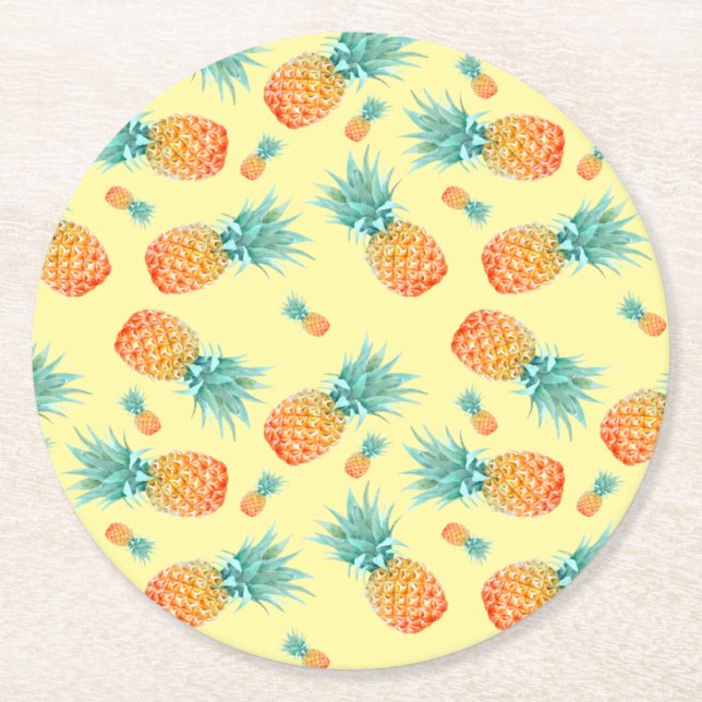 Ananas Mönster Underlägg Papper Rund (Framsidan)