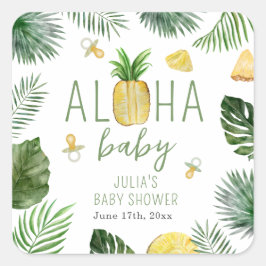 Ananas & Nappar Aloha Baby Shower Grönt Fyrkantigt Klistermärke
