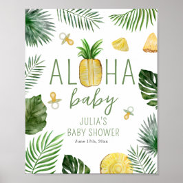 Ananas & Nappar Aloha Baby Shower Grönt Poster