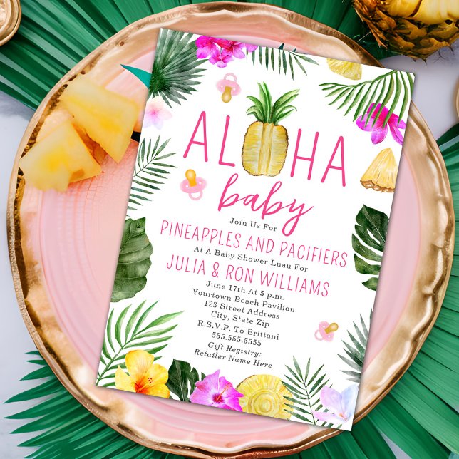 Ananas & Nappar Rosa Baby Shower Luau Inbjudningar (Skapare uppladdad)